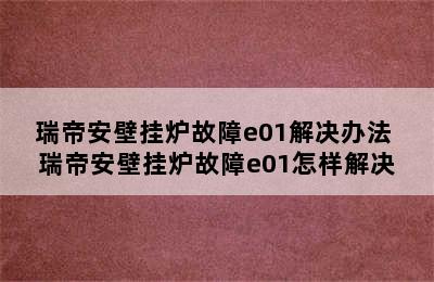 瑞帝安壁挂炉故障e01解决办法 瑞帝安壁挂炉故障e01怎样解决